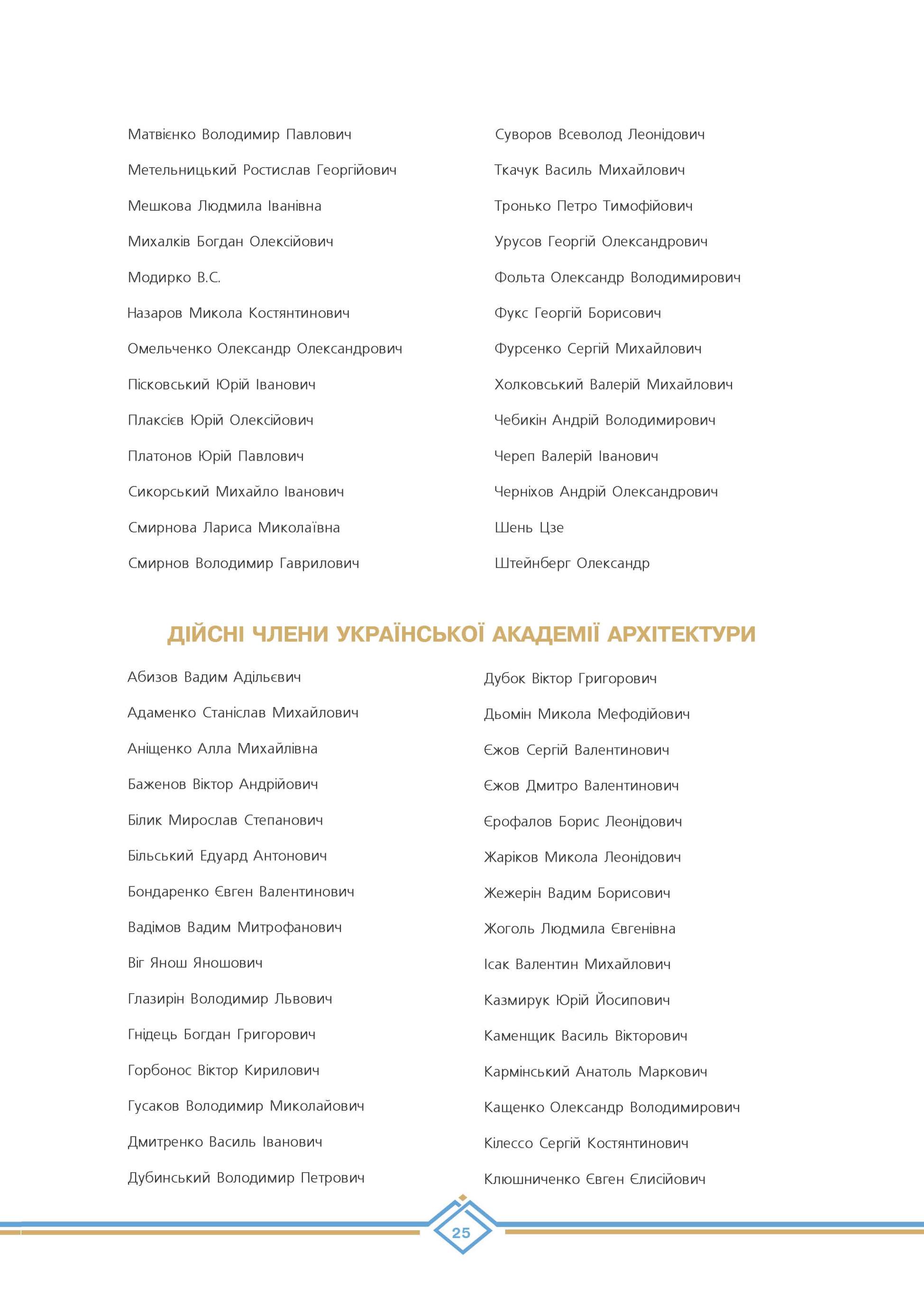 Дійсні члени Української академії архітектури