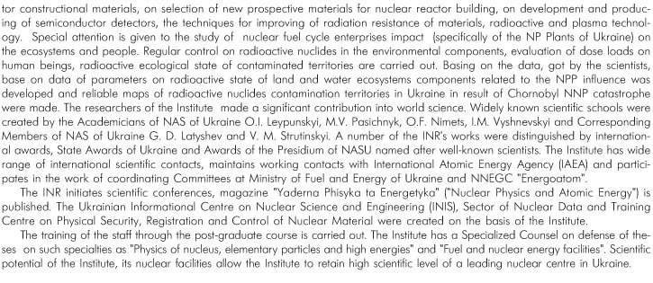 INSTITUTE FOR NUCLEAR RESEARCH NAS OF UKRAINE