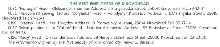 THE BEST EMPLOYERS OF KIROVOHRAD