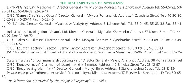 THE BEST EMPLOYERS OF MYKOLAYIV