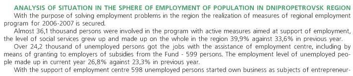 ANALYSIS OF SITUATION IN THE SPHERE OF EMPLOYMENT OF POPULATION IN DNIPROPETROVSK REGION
