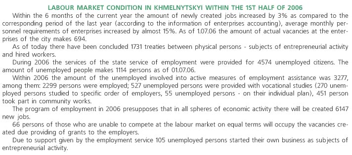 LABOUR MARKET CONDITION IN KHMELNYTSKYI WITHIN THE 1ST HALF OF 2006