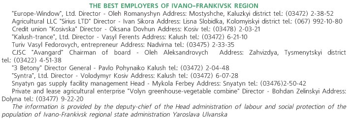 THE BEST EMPLOYERS OF IVANO-FRANKIVSK REGION