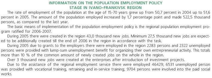 INFORMATION ON THE POPULATION EMPLOYMENT POLICY STAGE IN IVANO-FRANKIVSK REGION