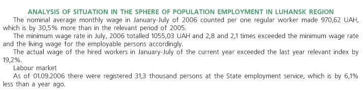 ANALYSIS OF SITUATION IN THE SPHERE OF POPULATION EMPLOYMENT IN LUHANSK REGION