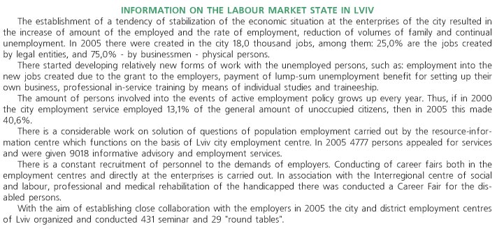 INFORMATION ON THE LABOUR MARKET STATE IN LVIV