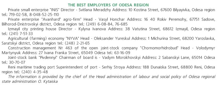 THE BEST EMPLOYERS OF ODESA REGION