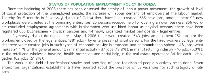 STATUS OF POPULATION EMPLOYMENT POLICY IN ODESA