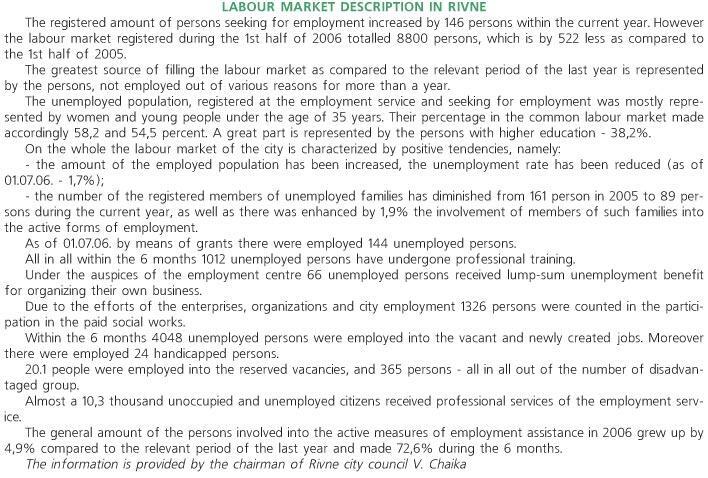 LABOUR MARKET DESCRIPTION IN RIVNE